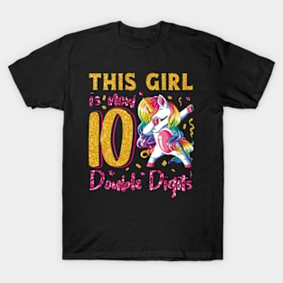 This Girl Is Now 10 Double Digits 10th birthday Unicorn T-Shirt